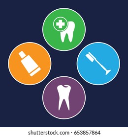 Dental icons set. set of 4 dental filled icons such as cream tube, toothbrush, tooth