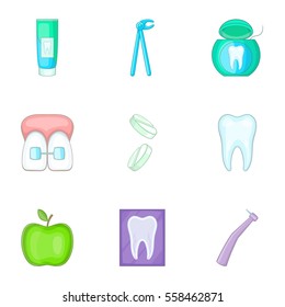 Dental icons set. Cartoon illustration of 9 dental vector icons for web
