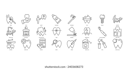 dental icons set. Set of editable stroke icons.Vector set of dental