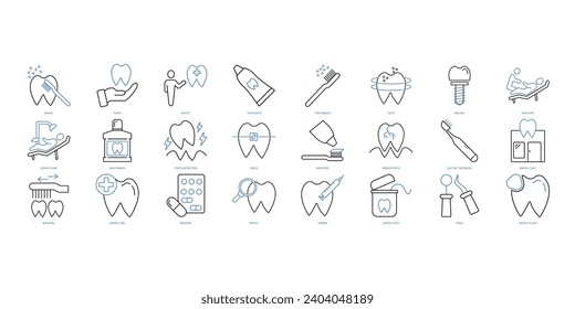 dental icons set. Set of editable stroke icons.Vector set of dental