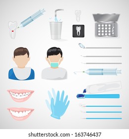 Dental Icons Set - Isolated On Gray Background - Vector Illustration, Graphic Design Editable For Your Design