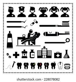 dental icons set on white background 