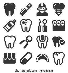Dental Icons Set on White Background. Vector