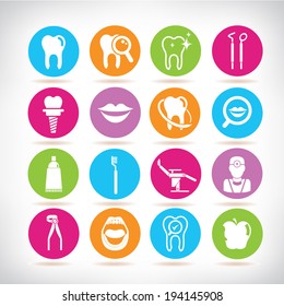 dental icons set, round button set