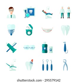  Dental icons set with teeth medical instruments and clinic flat isolated vector illustration 