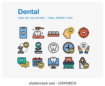 Dental Icons Set. UI Pixel Perfect Well-crafted Vector Thin Line Icons. The illustrations are a vector.