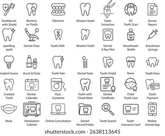 Dental Icons Set. Vector Illustration Isolated on White Background.