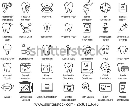 Dental Icons Set. Vector Illustration Isolated on White Background.