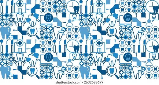 Dental icons and symbols, illustrating various aspects of dental health, care, and hygiene. medical tools and dental procedures. used in dentist clinic or hospital. vector design.