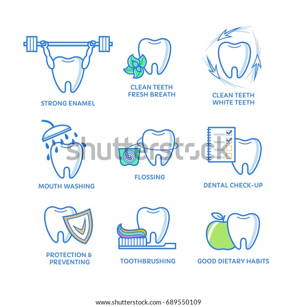 Zahnsymbole Piktogramme Fur Zahne Und Hygiene Stock Vektorgrafik Lizenzfrei 689550109