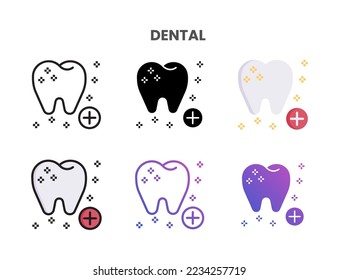 Dental icons vector illustration set line, flat, glyph, line color gradient. Great for web, app, presentation and more.
