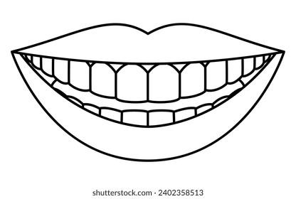 Zahntechnik, Illustration von gesunden und sauberen Zähnen, Lippen und weißen Zähnen, Vektorgrafik