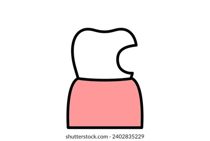 Dental: Icono de imagen de un diente con orificio de cavidad, dibujo de línea simple, Ilustración vectorial