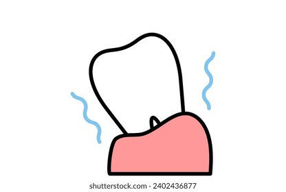 Dental: Icono de imagen de dientes tambaleantes debido a enfermedad periodontal, dibujo de línea simple, Ilustración vectorial