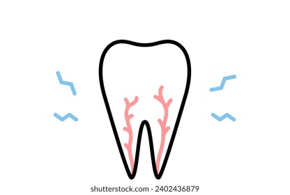 Dental: image icons of toothache and wisdom teeth, simple line drawing, Vector Illustration