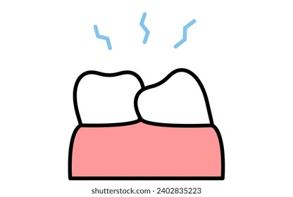 Dental: image icons of toothache and wisdom teeth, simple line drawing, Vector Illustration