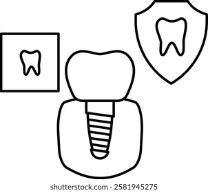 Dental Implant or Artificial prosthetic tooth root concept, Replace Single titanium screwed teeth vector icon design, Dentistry symbol, Healthcare sign, Dental treatment instrument illustration