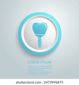 Dental Implant blue Icon, Tooth endosseous implant, Fixture Vector Art Illustration flat sign