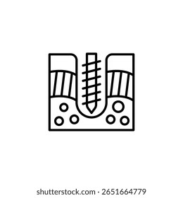 Dental Implant Bone Integration Minimalist Line Art Vector Graphic