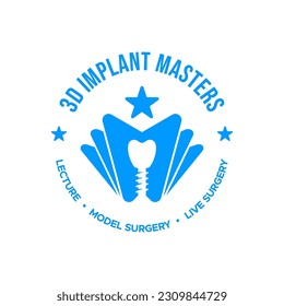 Dental implant book logo template vector design in circle shape with stars for education subject