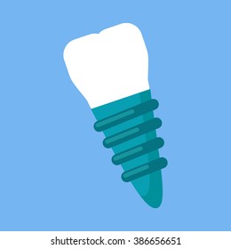 Dental implant design flat icon care. Tooth medicine illustration