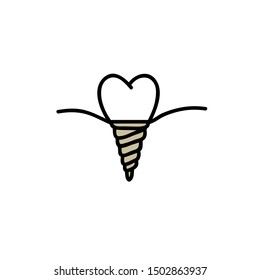 dental implant doodle icon, vector illustration