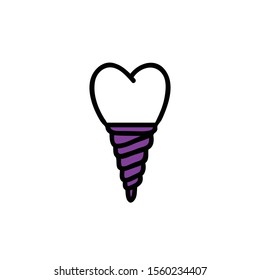 dental implant doodle icon, vector illustration