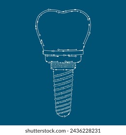 Dental implant electronic circuit board outline model. Isolated on blue background. Science medical technology concept. Vector EPS10 illustration.