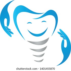 Dental implant and hands logo