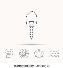 Dental implant icon. Oral prosthesis sign. Global connect network, ocean wave and chat dialog icons. Teamwork symbol.