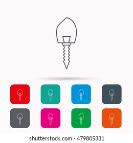 Dental implant icon. Oral prosthesis sign. Linear icons in squares on white background. Flat web symbols. Vector