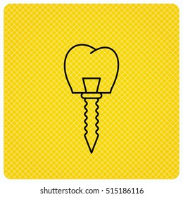 Dental implant icon. Oral prosthesis sign. Linear icon on orange background. Vector