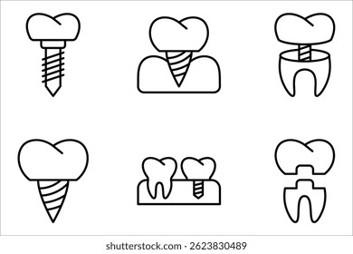 Dental implant icon set. Teeth health dentistry logo. Dental emblem. Tooth care pictogram. vector illustration on white background