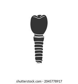 Dental Implant Icon Silhouette Illustration. Dentist Vector Graphic Pictogram Symbol Clip Art. Doodle Sketch Black Sign.
