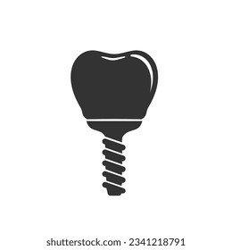 Dental Implant Icon, Tooth endosseous implant, Fixture Vector Art Illustration flat sign