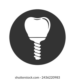 Dental Implant Icon, Tooth endosseous implant, Fixture Vector Art Illustration flat sign