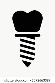 Dental implant icon with a tooth shape. Tooth implant symbol with a screw base. Simple dental implant design for dental care themes. Simple icon vector element. Dental and healthcare.