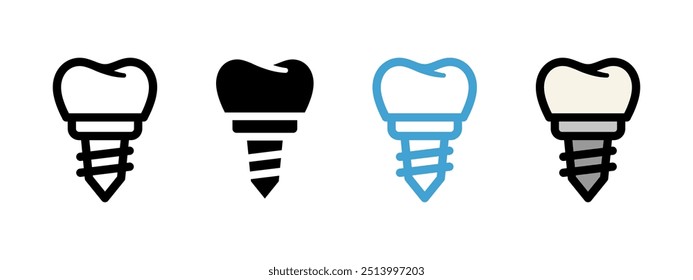 Ícone de implante dentário. Ilustração do vetor do implante dentário. Logótipo da odontologia da saúde dos dentes. Emblema dentário. Pictograma do tratamento dos dentes. conceito isolado de saúde gengival.