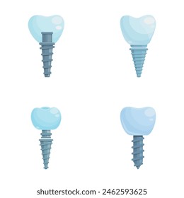 Dental implant icons set cartoon vector. Various type of tooth implant. Teeth prosthetics