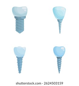 Dental implant icons set cartoon vector. Various type of tooth implant. Teeth prosthetics