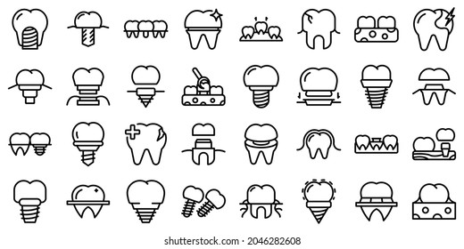 Dental implant icons set outline vector. Surgery jaw. Medicine screw