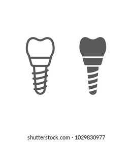 Dental implant line and glyph icon, stomatology and dental, implantation sign vector graphics, a linear pattern on a white background, eps 10.