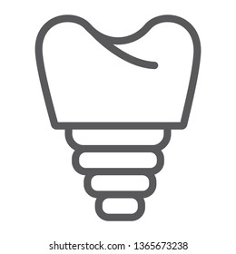 Dental implant line icon, teeth and dentistry, implant tooth sign, vector graphics, a linear pattern on a white background, eps 10.