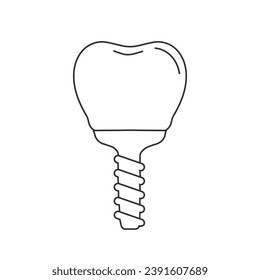 Dental Implant Line Icon, Tooth endosseous implant, Fixture Vector Art Illustration flat sign