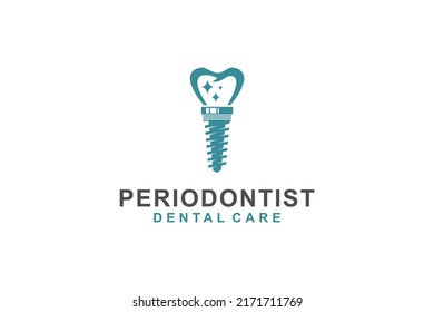 Dental implant logo design, clinic dentistry identitiy icon symbol simple minimalist, tooth health