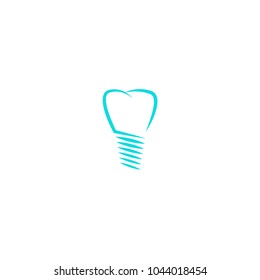 Dental implant logo, tooth silhouette linear design dentist logotype, medical icon
