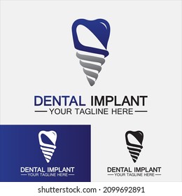 Diseño de vectores de logo de implantes dentales, logotipo de Clínica dental, plantilla de logotipo de cuidado dental