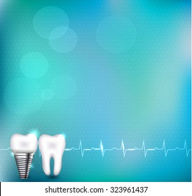 Dental implant and normal tooth beautiful bright illustration