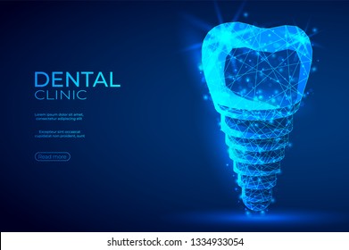 Dental implant polygonal genetic engineering abstract background. The isolated concept of dental and orthodontics consists of low poly wireframe, geometry triangle, lines, dots, polygons, shapes.