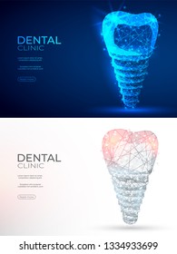 Dental implant polygonal genetic engineering abstract background. The isolated concept of dental and orthodontics consists of low poly wireframe, geometry triangle, lines, dots, polygons, shapes.